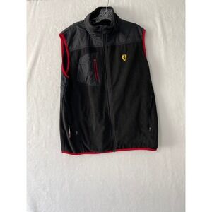 Ferrari Scuderia Mens XXL Black Fleece Full Zip Vest Red Trim Racing F1 Logo